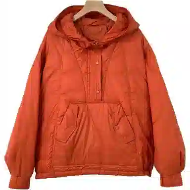 鸭鸭 纯色连帽套头大口袋保暖舒适长袖休闲简约美系时尚洋气外穿羽绒服 女款