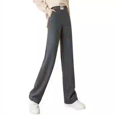 她池 纯色高腰宽松休闲裤 女款