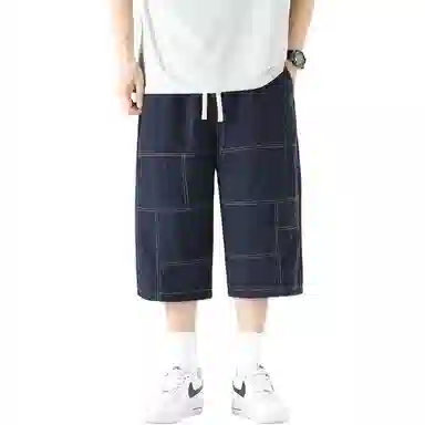 羽浅 潮牌个性拼接七分裤时尚工装休闲短裤 男款