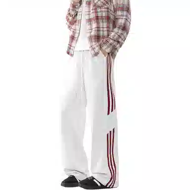 顶峰保罗 美式高街侧边条纹百搭直筒长裤复古潮流宽松舒适小众百搭痞帅设计感大码阔腿休闲裤 男女同款