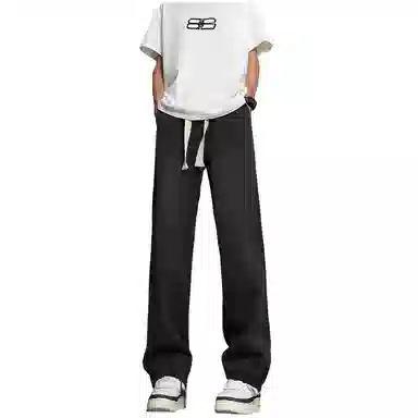 加菲猫家族 美式高街简约基础款复古水洗做旧宽松舒适休闲系带中腰校园学院风直筒垂感日常通勤百搭牛仔裤 男女同款