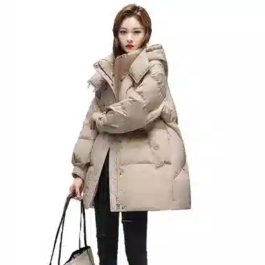 鸭鸭 阔版中长款韩版时尚保暖纯色宽松羽绒服 女款