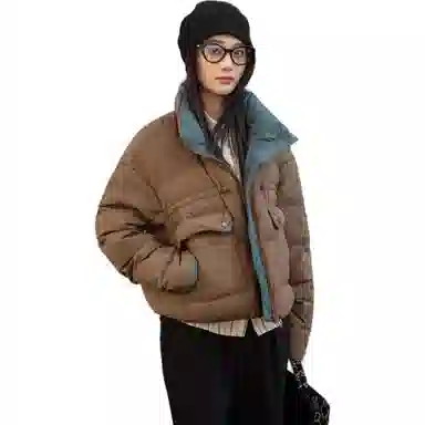 鸭鸭 拼色立领保暖百搭短款长袖羽绒服 女款