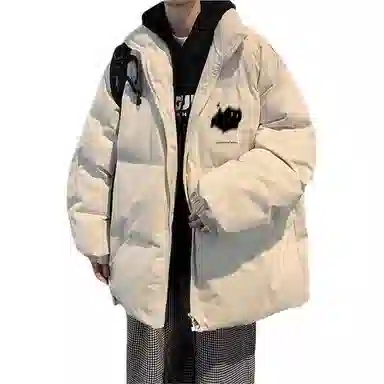 玉儿恋 字母卡通印花立领宽松落肩拉链加厚长袖棉服 男款