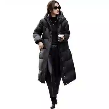 【dme】 纯色时尚休闲简约连帽保暖舒适长袖羽绒服 女款 黑色