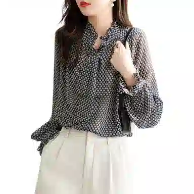 【dme】 宽松薄款复古长袖雪纺衫 女款 印花