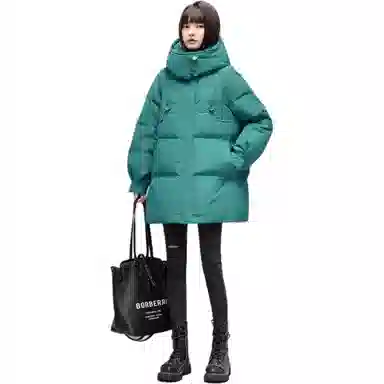 鸭鸭 阔版中长款韩版时尚保暖纯色宽松羽绒服 女款