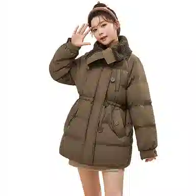 鸭鸭 纯色中长款拉链加厚休闲长袖羽绒服 女款