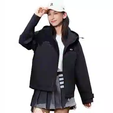 鸭鸭 户外露营短款连帽拼色防风夹克外套 男女同款