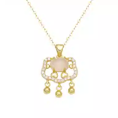 幸囍礼 新中式纳福平安锁 国风闪耀祥云如意招财锁骨链 新中式古风气质优雅温柔轻奢高级感 玉髓 玉石项链 女款