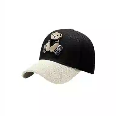 图涂丫 日系百搭时尚卡通小熊拼接 涤纶 鸭舌帽 男女同款情侣款