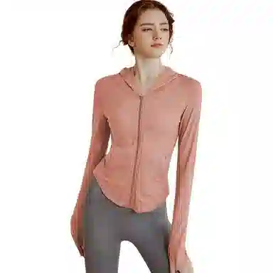 达兹 纯色拉链连帽长袖健身衣 女款