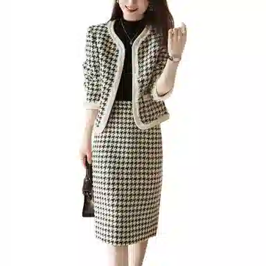 【dme】 圆领撞色千鸟格名媛两件套裙装套装 女款