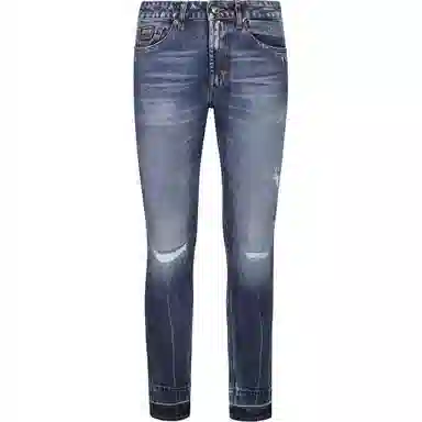 Versace Jeans Couture Distressed Zip Relaxed Straight Jeans Blue