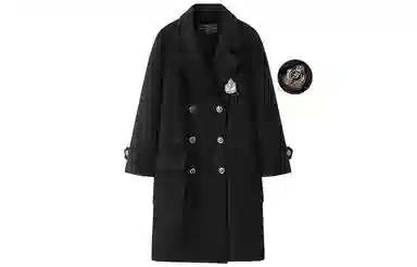 东鲸岁时记 毛呢学院风双排扣大衣 女款 黑色