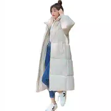 玉儿恋 长款过膝宽松加厚可拆卸帽棉服 女款