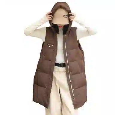 鸭鸭 中长款连帽纯色保暖羽绒服 女款 鹅黄色