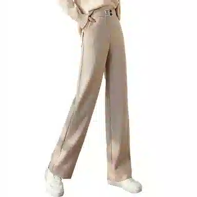 她池 纯色高腰宽松休闲裤 女款