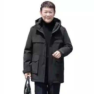 鸭鸭 鹅绒系列中老年爸爸装纯色商务休闲百搭拆卸连帽户外防寒保暖工装中长款羽绒服 男款