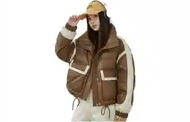 鸭鸭 拼色拉链立领短款休闲长袖羽绒服 女款