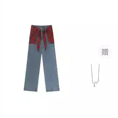识恩 假两件宽松设计感垂感拖地牛仔裤 女款