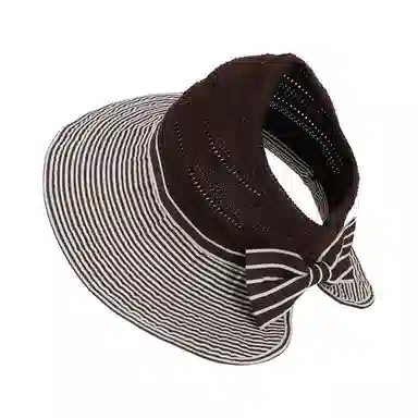 艾佳微 夏季条纹空顶大檐蝴蝶结透气太阳帽户外遮阳帽优雅气质潮#好运 聚酯纤维 渔夫帽 男女同款情侣款