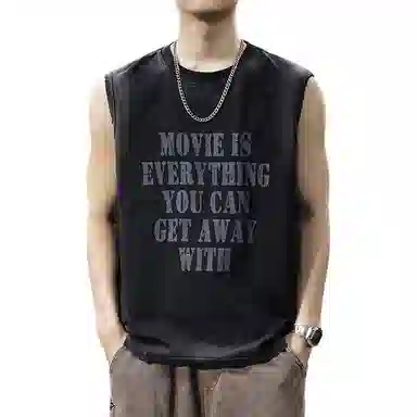 前进牛 休闲高街潮牌做旧背心 男女同款