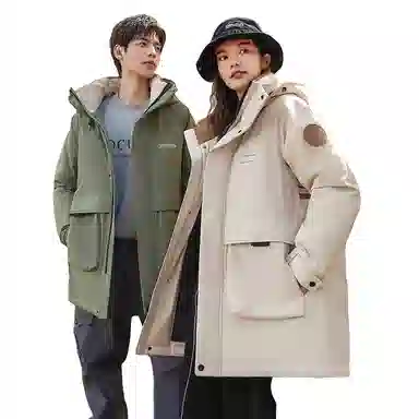 鸭鸭 中长款加厚保暖休闲宽松连帽套头羽绒服 男女同款