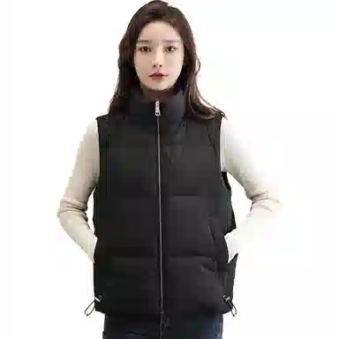 鸭鸭 纯色立领短款拉链休闲无袖保暖短款百搭羽绒马甲 女款