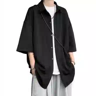 顶峰保罗 无性别主义痞帅潮牌薄款凉感亲肤透气宽松半袖休闲衬衣时尚百搭外套高级感短袖衬衫 男女同款