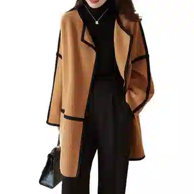 【dme】 气质撞色翻领中长款双面呢长袖大衣 女款