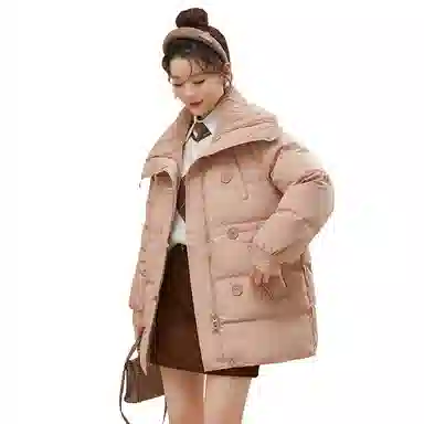 鸭鸭 纯色中长款拉链加厚休闲长袖羽绒服 女款