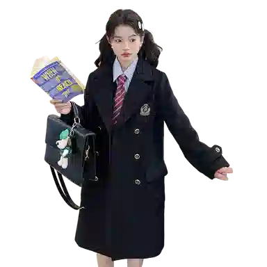 东鲸岁时记 毛呢学院风双排扣大衣 女款 黑色