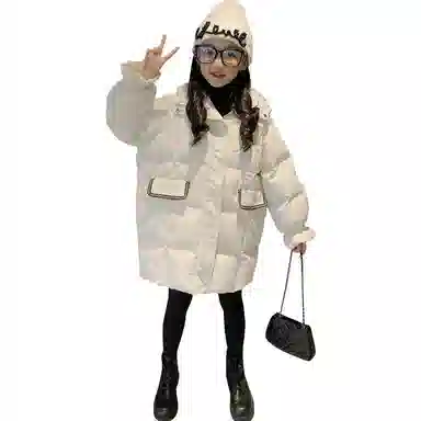 鸭鸭 童装 纯色连帽中长款宽松休闲羽绒服 儿童款