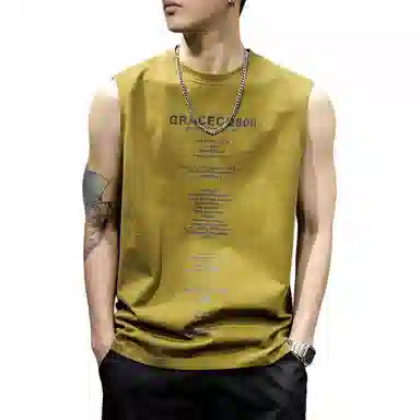 前进牛 夏季 重磅潮流字母印花高端水洗做旧户外运动宽松无袖背心 男女同款