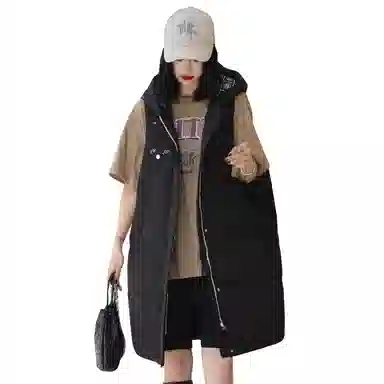 鸭鸭 中长款连帽纯色保暖羽绒服 女款 鹅黄色