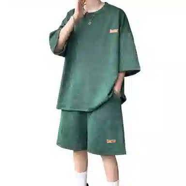 沐诚阳译 冰丝薄款宽松搭配帅气美式复古休闲运动套装 男女同款