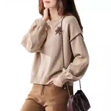 【dme】 纯色圆领长袖针织衫 女款 杏色