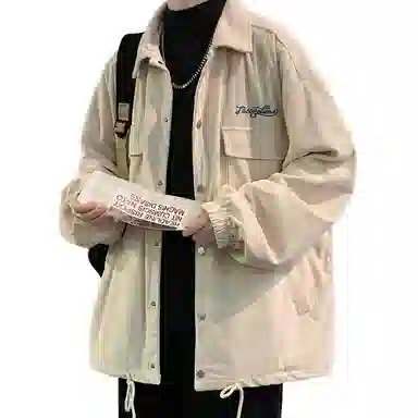 玉儿恋 加绒宽松加厚纯色翻领落肩面包单排扣棉服 男款