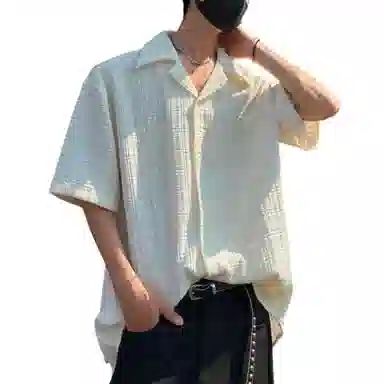 冈哉 美式高街古巴领肌理感提花小众设计冰丝凉感痞帅百搭慵懒风宽松透气休闲短袖衬衫 男女同款