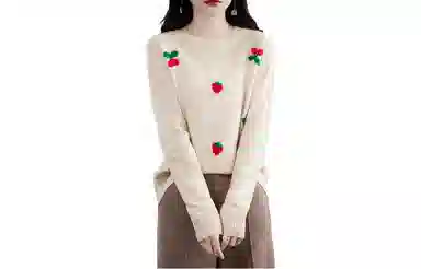 恒源祥 植物花卉套头圆领长袖毛衣 女款