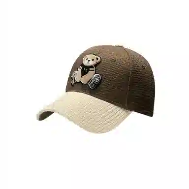 图涂丫 日系百搭时尚卡通小熊拼接 涤纶 鸭舌帽 男女同款情侣款