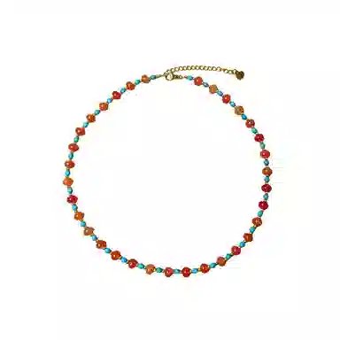 心草 夏日多巴胺 蓝红色串珠锁骨链 新中式国潮小清新民族风复古显白 轻奢高级感极简可调节 玛瑙 项链 女款