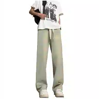 加菲猫家族 美式高街简约基础款复古水洗做旧宽松舒适休闲系带中腰校园学院风直筒垂感日常通勤百搭牛仔裤 男女同款