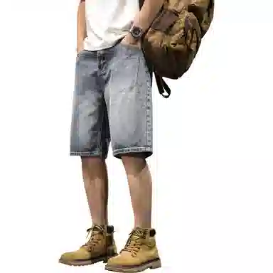 路杰邦 直筒宽松舒适五分牛仔短裤 男款