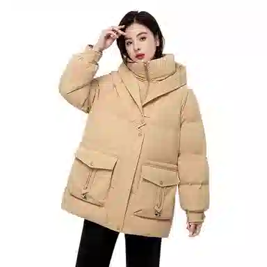 鸭鸭 时尚连帽双层面料百搭外套羽绒服 女款