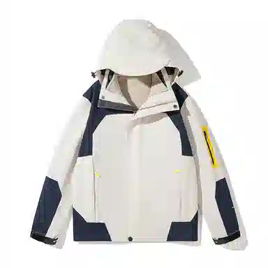 木清清 美式机能风拼接色可拆卸帽户外三合一防风防水登山冲锋茄克夹克外套 女款
