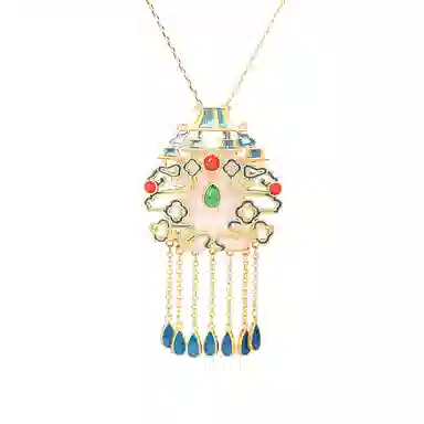 彤彤兔 复古民族风配国潮景泰蓝流苏吊坠 铜 项链 女款