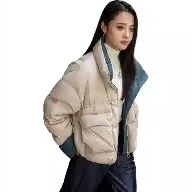 鸭鸭 拼色立领保暖百搭短款长袖羽绒服 女款
