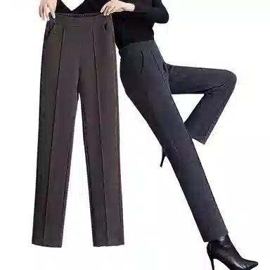 丝柏舍 纯色松紧高腰宽松直筒裤简约长款休闲裤 女款 黑灰条纹